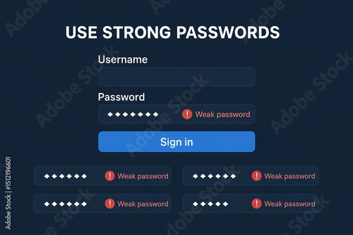 A digital illustration urging users to create strong passwords. It showcases a modern login interface, emphasizing the importance of cybersecurity in today's digital age.