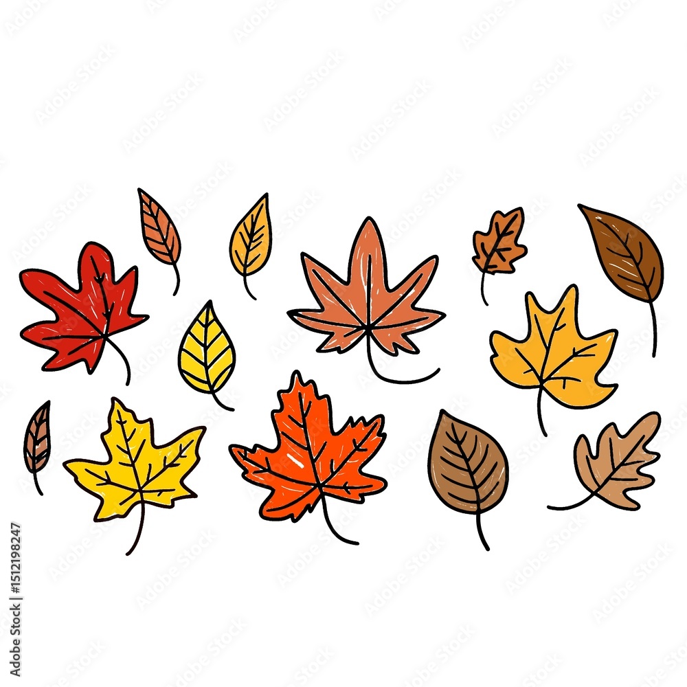 Obraz premium set of autumn leaves. Autumn Leaf Clipart: A set of cute autumn-themed leaf illustrations, ideal for greeting cards, scrapbooking, or other craft projects.