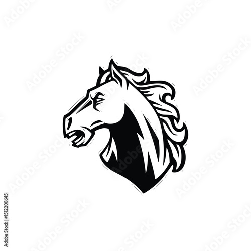 Majestic horse head with flowing mane isolated on white background. Silhouette Art