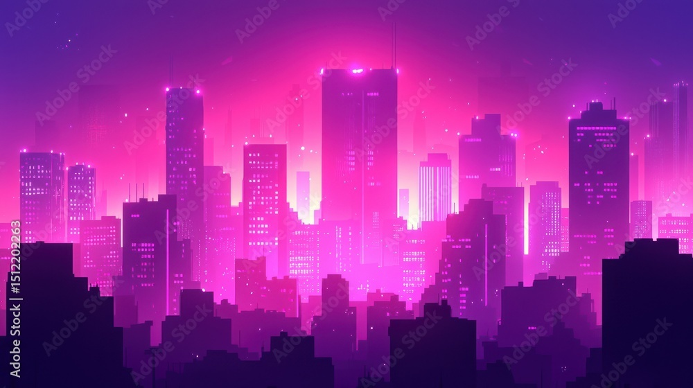 Neon city skyline at twilight Neon city skyline at twilight