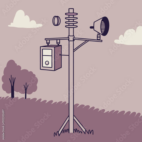 Simple weather station illustration, pastel colors, for educational use