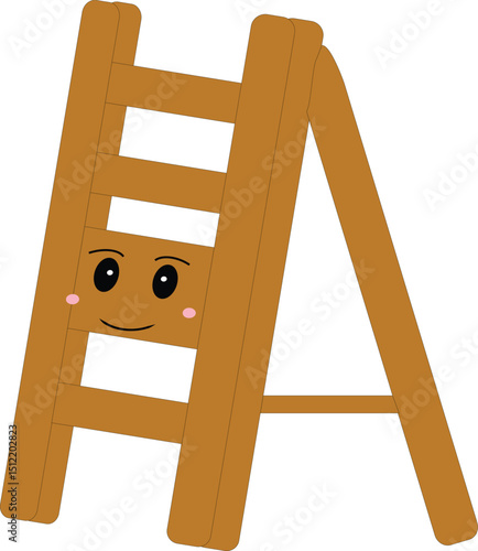 A smiling wooden ladder in flat cartoon style, great for school decoration, tool-themed designs, or kids’ learning visuals.
