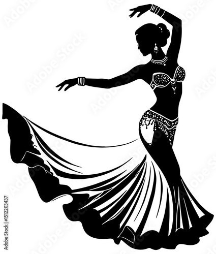 Silhouette of a belly dancer dancing, isolated 