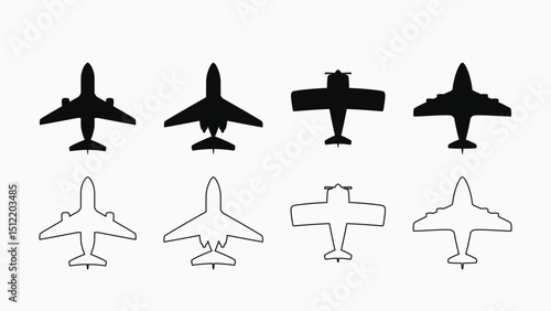 simple airplanes icons in set on white