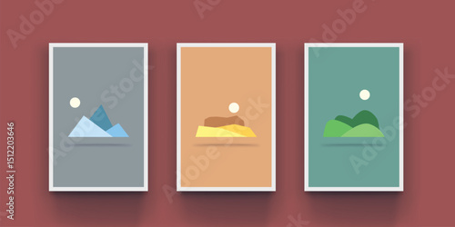 three abstract landscapes in set simple design