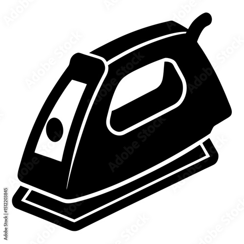 Isometric black silhouette illustration of a modern iron