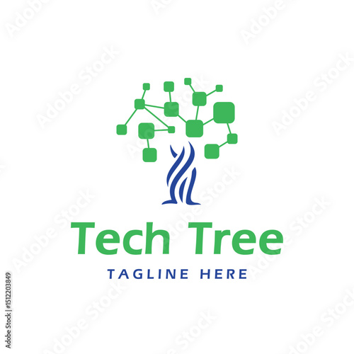 technology tree logo design concept modern minimal data tree pixel dot graph 