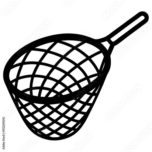 Black and white illustration of a fishing net or dip net