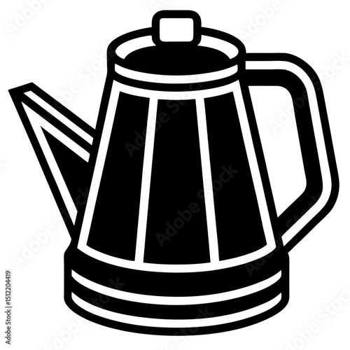 Black and white illustration of a coffee pot with a simple design