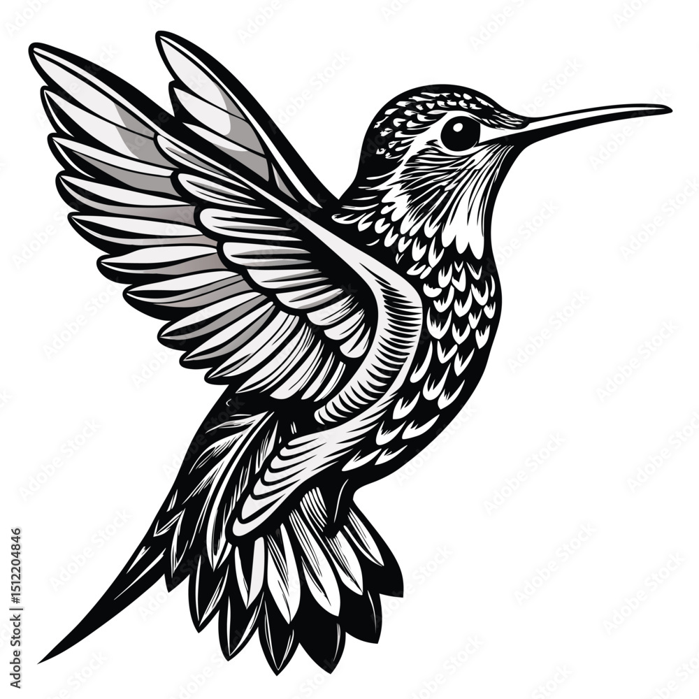 Fototapeta premium Hummingbird in Flight Illustration