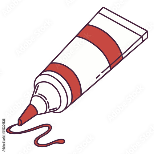Red and white tube of glue with a dripping line illustration