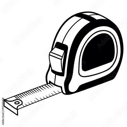 Black and white illustration of a tape measure for construction and diy projects