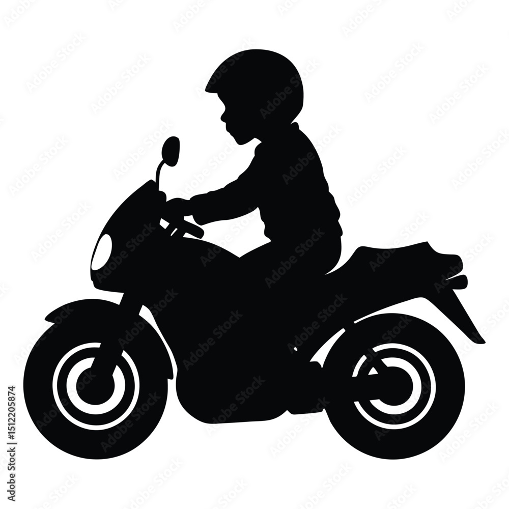 Fototapeta premium Silhouette of Child Riding Motorcycle A Powerful Image of Dreams and Adventure