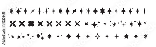 Radiant Star and Sparkle Shapes – Black Silhouette Icons, Victor illustration eps 10.
