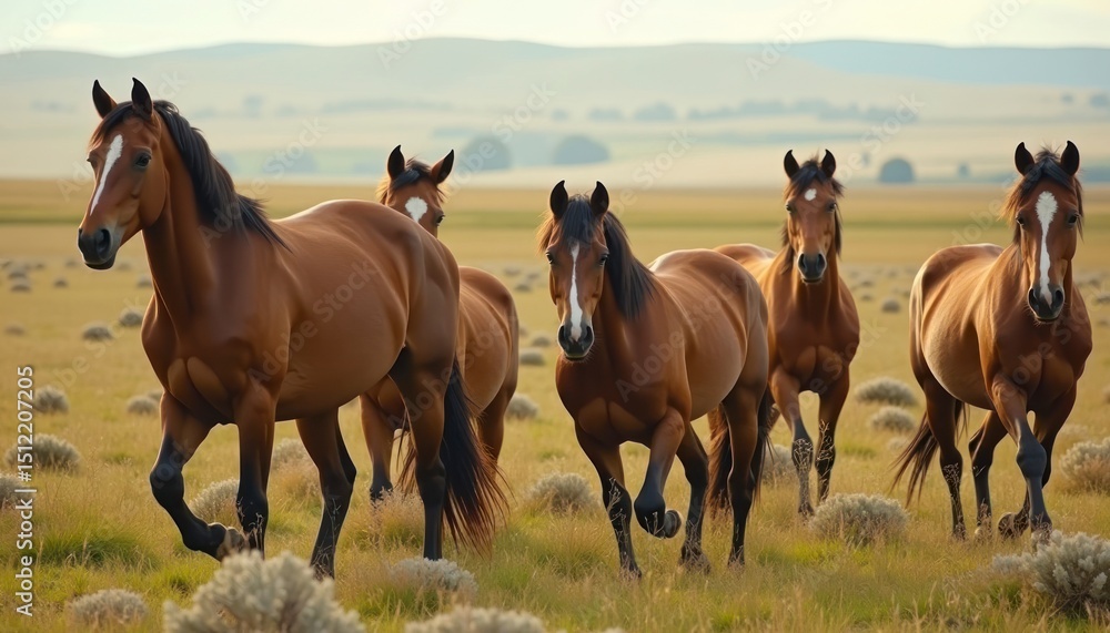 Fototapeta premium Horses Running in Grassy Field
