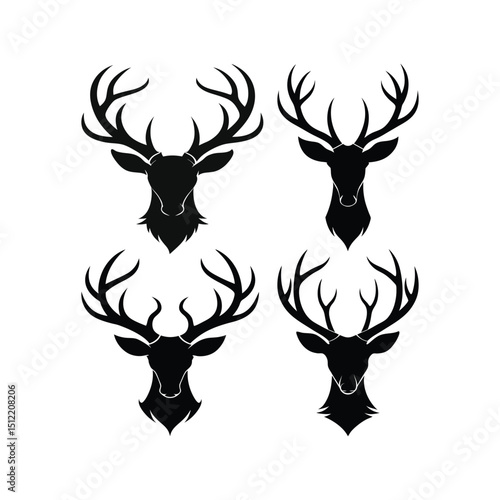 Elegant black antlers in a repeating pattern on a clean white background for design purposes