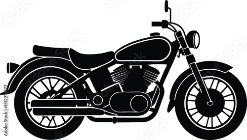motorcycle line art vector in monochrome, detailed outline of classic bike from side view, clean strokes and minimal styling, isolated on white background

