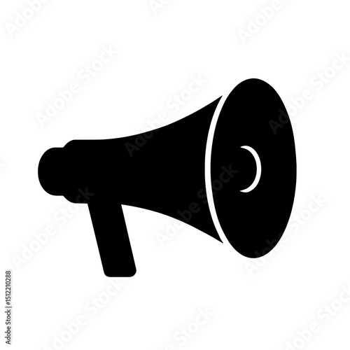 Minimalist black silhouette of a megaphone representing communication and marketing