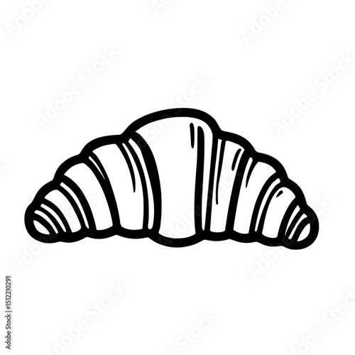Minimalist black silhouette of a croissant on a white background