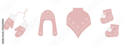 Winter Mittens on rope Ushanka hat Poncho and Cozy Booties Creative Doodle Winter Accessories Bundle