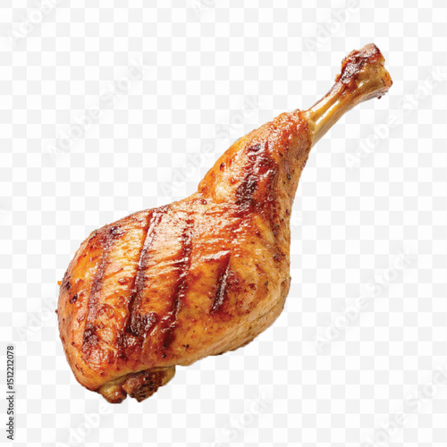 realistic roasted or grilled chicken leg isolated on a transparent background