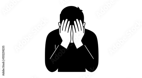 Person covering face with hands black and white icon