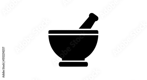 Herb grinding mortar black and white icon