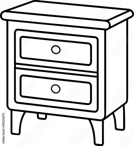 Bedside table black outline vector and illustration, coloring book page
