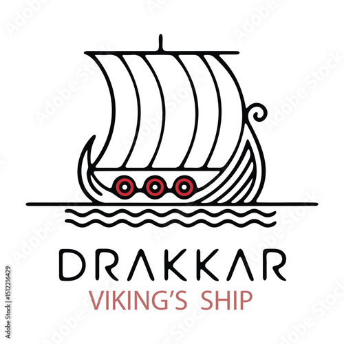 Viking drakkar ship line art silhouette design