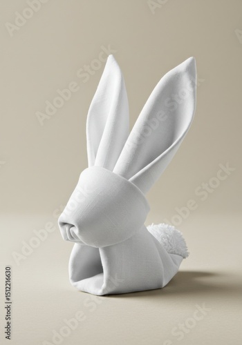White Napkin Folded into Bunny Rabbit Shape