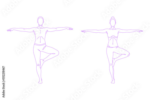person balancing on one leg pose lineart illustration