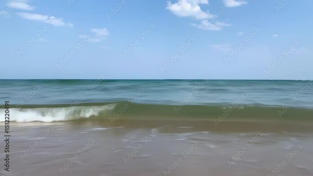 Gentle waves on a sandy beach under a clear blue sky, perfect for relaxation Gentle waves on a sandy beach under a clear blue sky, perfect for relaxation