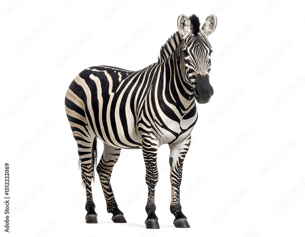 Obraz premium Standing Zebra with White Background