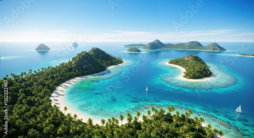 Tropical Island Paradise with Turquoise Waters and Boats