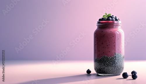 Berry smoothie with chia for fitness enthusiasts, perfect for health promotions with copy space