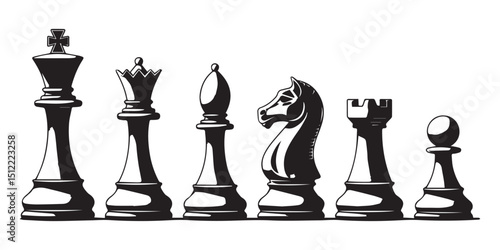 Black chess pieces king queen bishop knight rook pawn