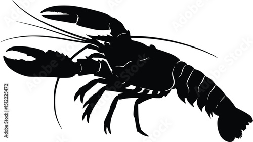 Silhouette of a lobster with antennae and legs detailed profile emphasizing marine life and seafood theme

