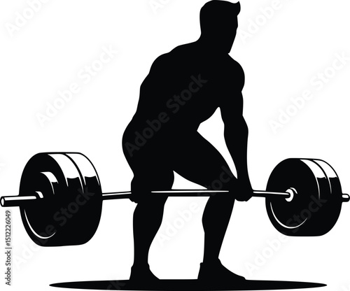 Silhouette of person performing deadlift exercise with barbell in black-and-white

