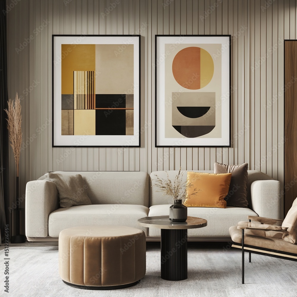Fototapeta premium Modern living room with abstract art (1)