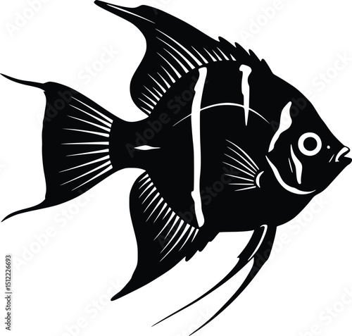 Silhouette of a graceful angelfish with extended fins, ideal for aquatic or marine-themed illustrations


