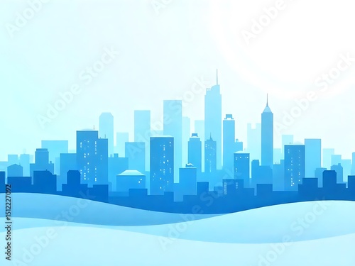 Wallpaper Mural Modern City Skyline in Cool Blue Tones – Abstract Urban Background with Snowy Hills Torontodigital.ca