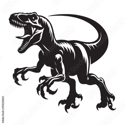 Alert Velociraptor silhouette scanning the horizon – Velociraptor illustration – Minimalist Velociraptor vector – Dinosaur silhouette

