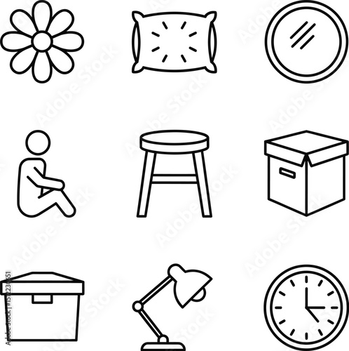 Elegant Home Interior Vector Icon Set - Linear Style for Decoration & Design