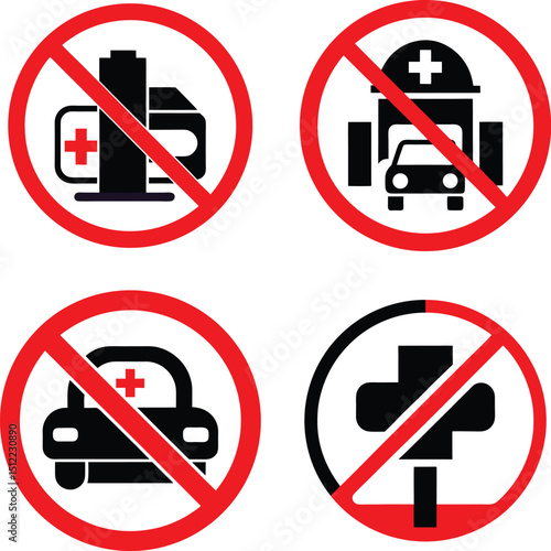 No parking medical emergency vehicle symbols set