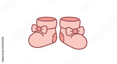 Cute pink baby booties with bows for infants, for websites of children's clothing, brands of household chemicals, bloggers in the sphere of motherhood 