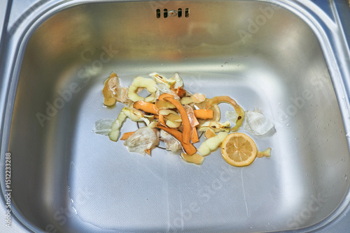 Tableau sur toile Kitchen sink clogged with food residue