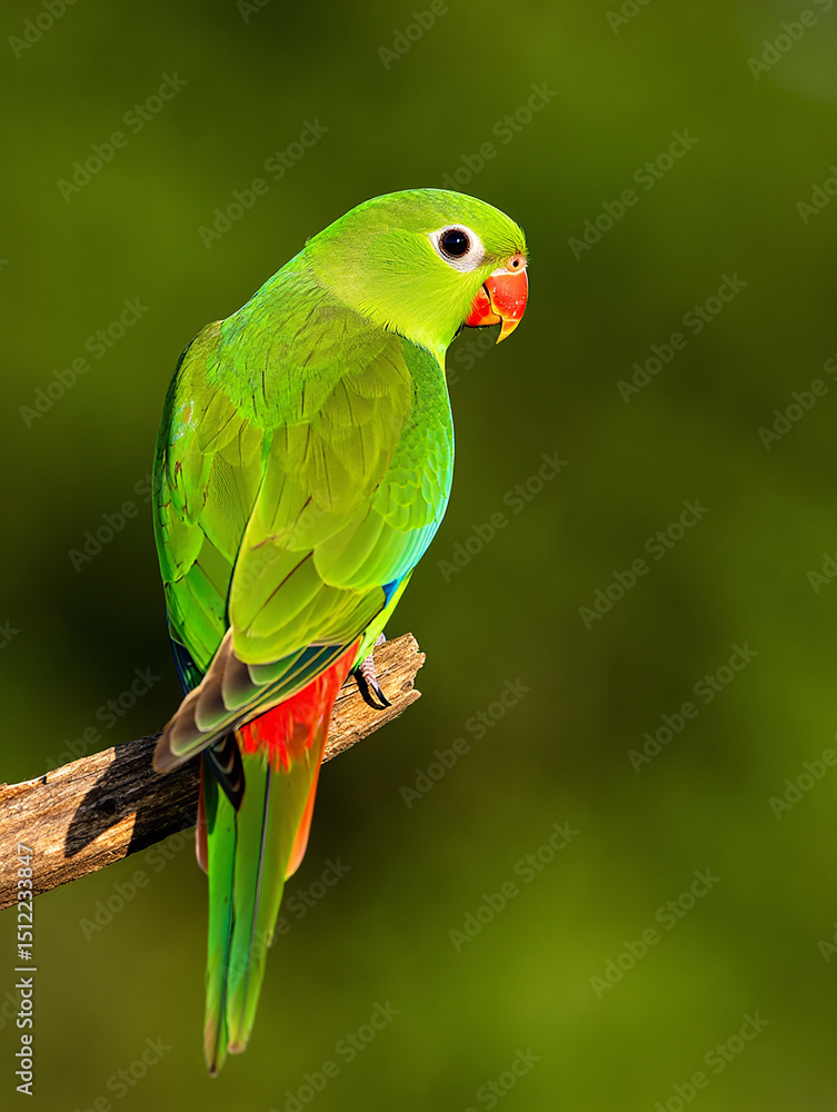 Fototapeta premium Vibrant green parrot perched on branch
