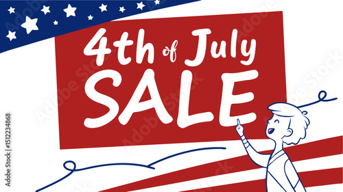 Bold red and blue blocks with chunky ?4th of July Sale? text on a starry backdrop