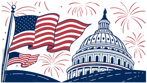 3D-style patriotic scene using rich texture and depth to enhance celebratory visuals