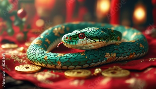 Year of the green wooden snake with vibrant symbolism and cultural imagery for new year's celebration